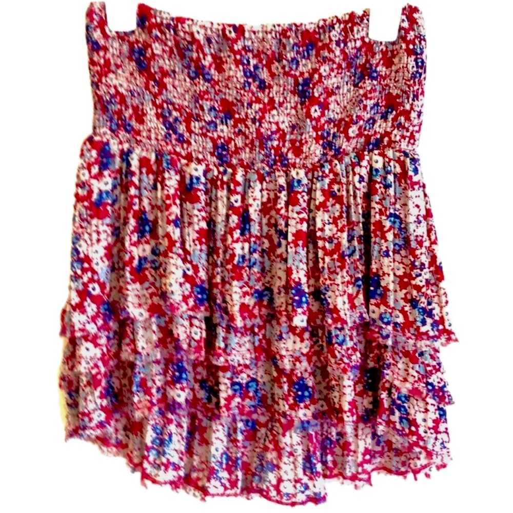 Vintage Free People Strapless Floral Tube Top/Skirt Tiered Front/Back Raw Hem - Picture 3 of 15